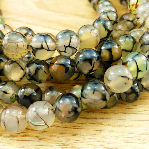 Title 3, Black Dragon Pattern Agate Round Bead DIY Jewel...