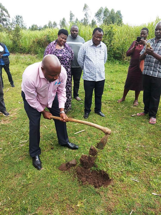 Lugari MP Ayub Savula during groundbreaking for construction of classrooms at Mavaka Primary School on Saturday, November 2, 2019