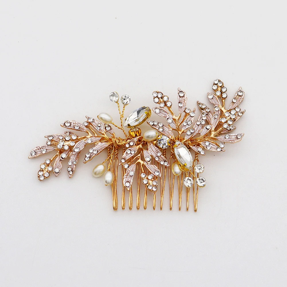 Title 5, Bruidssieraden diamant blad haarspeld retro hoo...