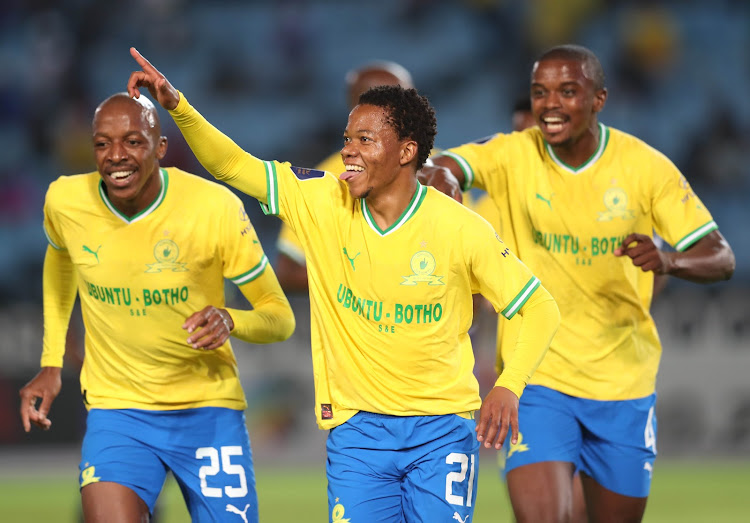 Sphelele Mkhulise of Mamelodi Sundowns celebrates a goal with teammates during the DStv Premiership match against Marumo Gallants at Loftus Versfeld Stadium, Pretoria, on Wednesday October 19.