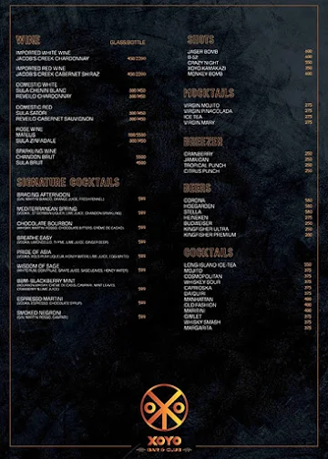 Xoyo - Night Club & Bar menu 