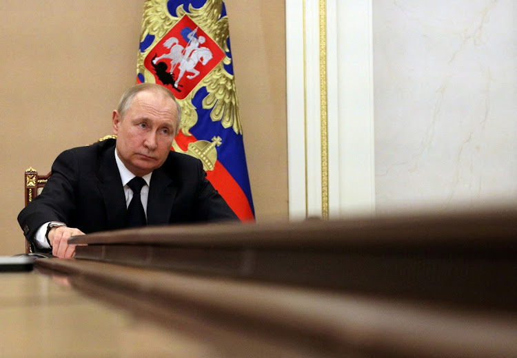 Russian President Vladimir Putin attends a meeting with government members via a video link in Moscow, Russia. March 10 2022. Picture: SPUTNIK/REUTERS