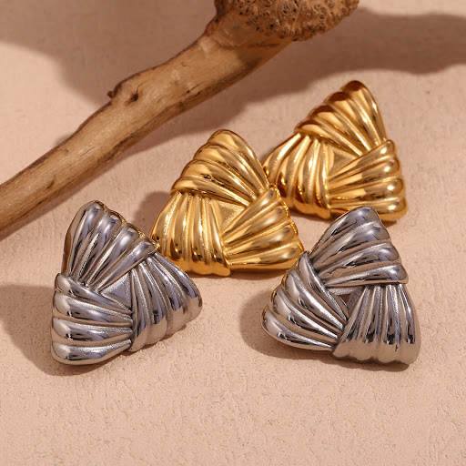 Title 2, 18K Gold Triangular Stud Earrings, Ins Fashion ...