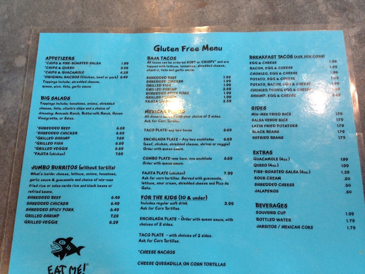 This is the gluten free menu they have. Many great options! Zoom in to see better. I had to hurry an