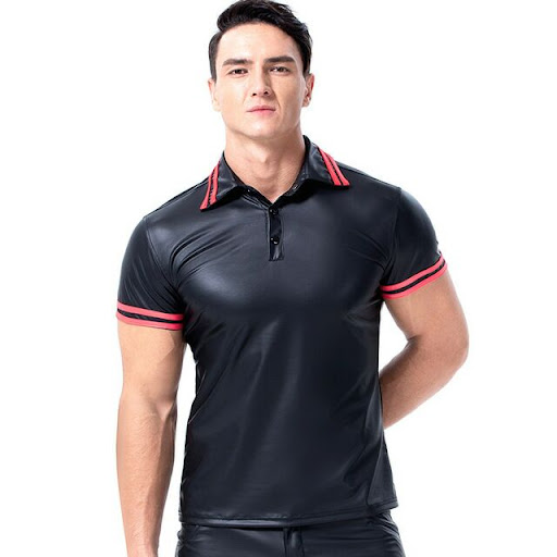 Title 6, Mens sexy skinny leather T-shirt. Slim fit, mo...