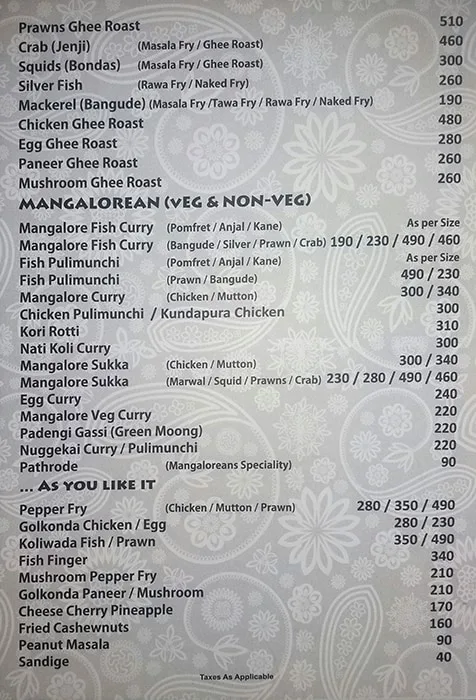 Sea Rock menu 