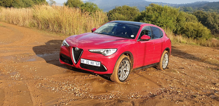 The Stelvio’s one of the sharpest-handling SUVs on the road, but isn’t afraid of getting its wheels muddy. Picture: DENIS DROPPA