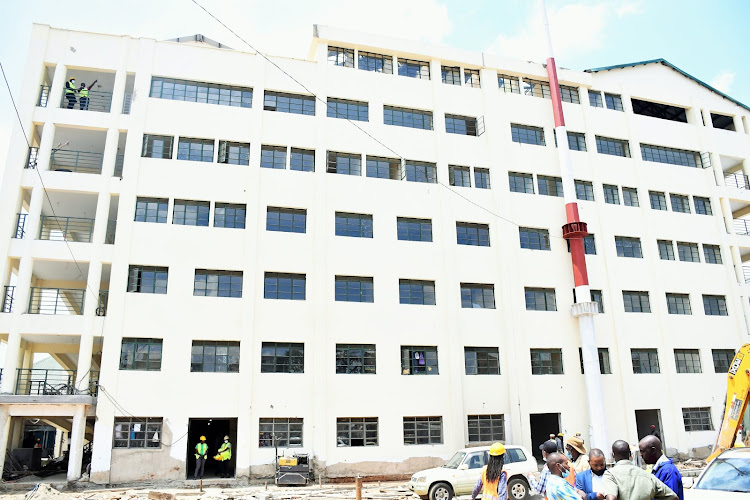 The almost complete Gikomba Quarry Road Market block 'A'. The constructor is Njuca Consolidated Limited under the supervision of the Ministry of Transport, Infrastructure, Public Works, Housing and Urban Development.