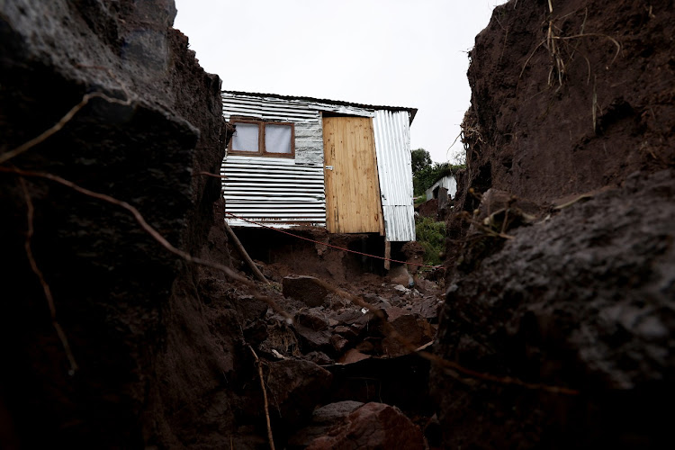 A house in Ekukhanyeni in Pinetown balances precariously on a slope after torrential rains hammered parts of KwaZulu-Natal.