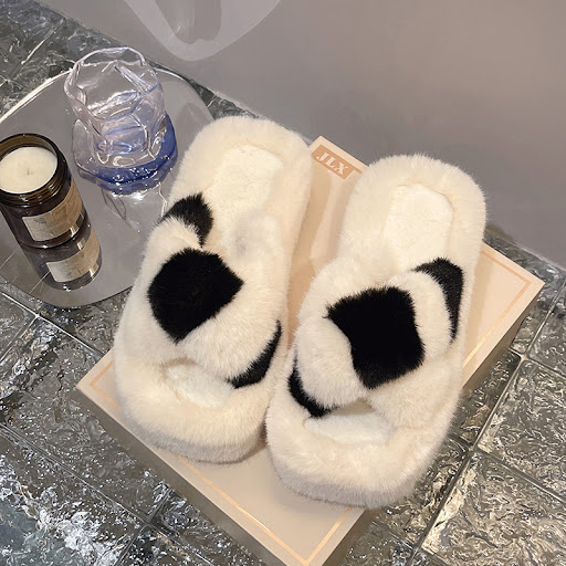 Title 10, Womens Cross-Strap Fuzzy Slippers with 5cm Hee...
