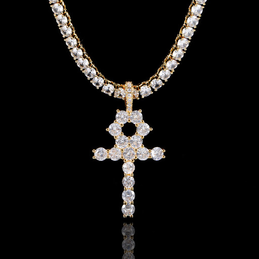 Title 4, Cross Hip Hop Pendant Micro Zircon-laid Necklac...