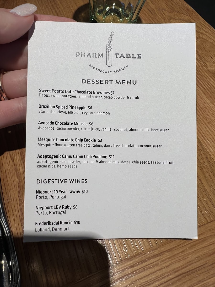 Pharm Table gluten-free menu