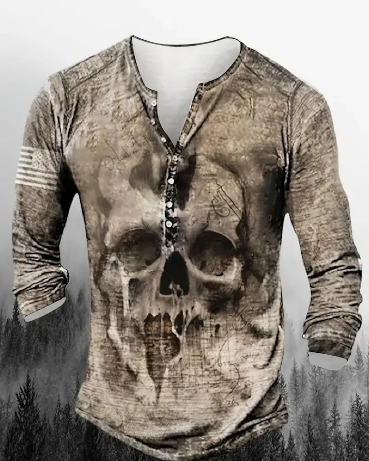 Chemise homme décontractée à manches longues avec impression numérique, confortable et tendance, parfaite pour un style casual original et moderne au quotidien.