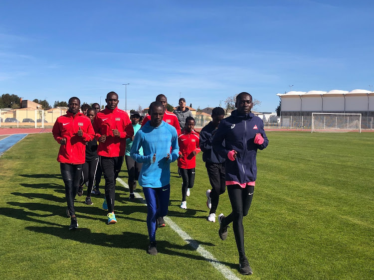 A section of junior sprinters go through their paces at the Miramas Stadium in France