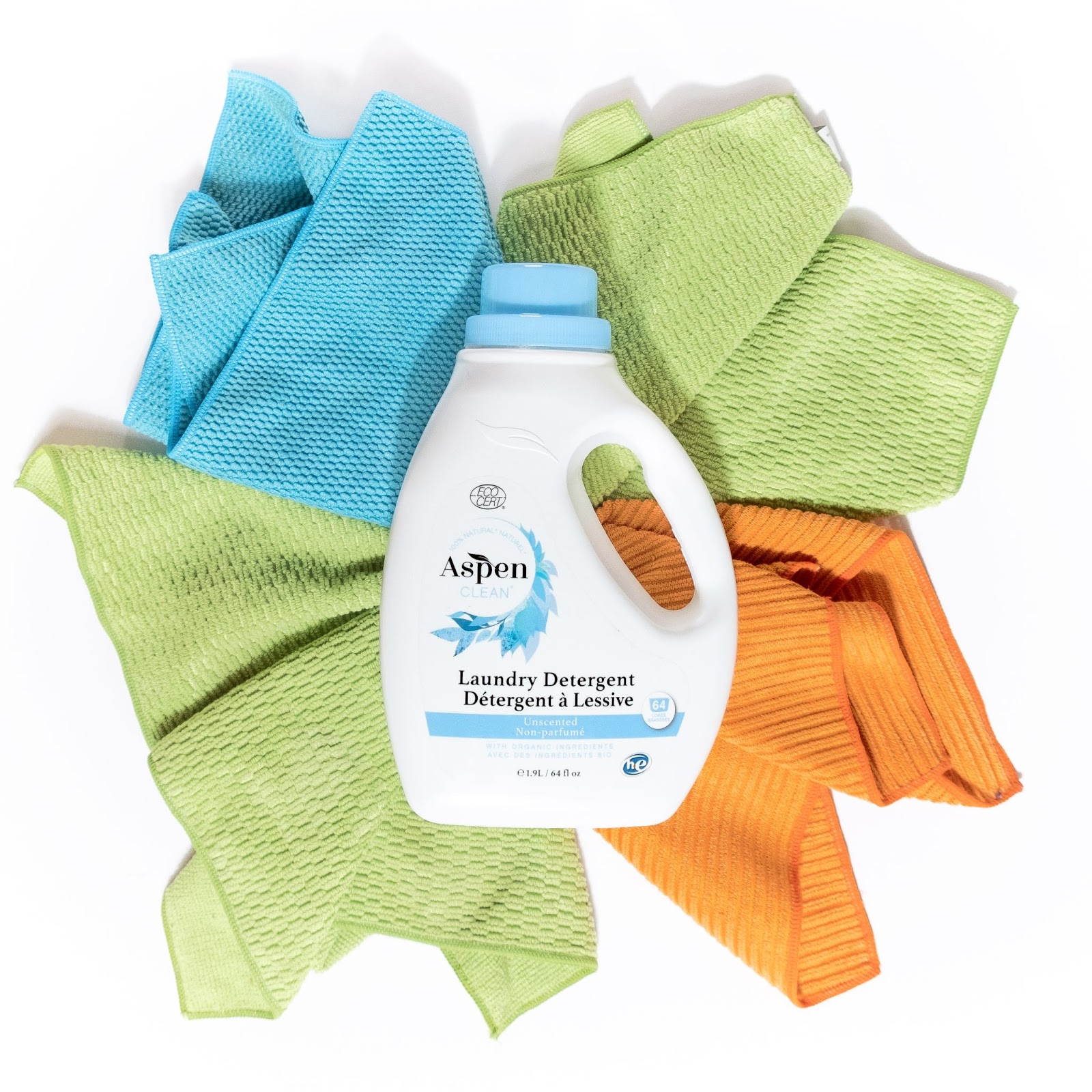 AspenClean Unscented Laundry Detergent with AspenClean Microfiber Cloths