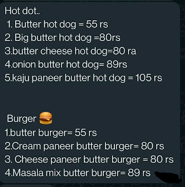 Raju Tyagi Hot Dog menu 