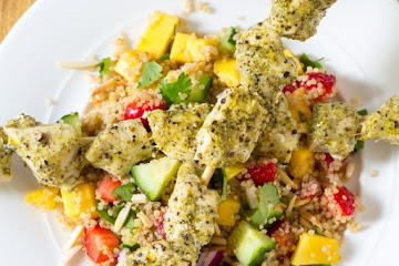 Pesto Chicken Kebabs with Cool Quinoa Pilaf