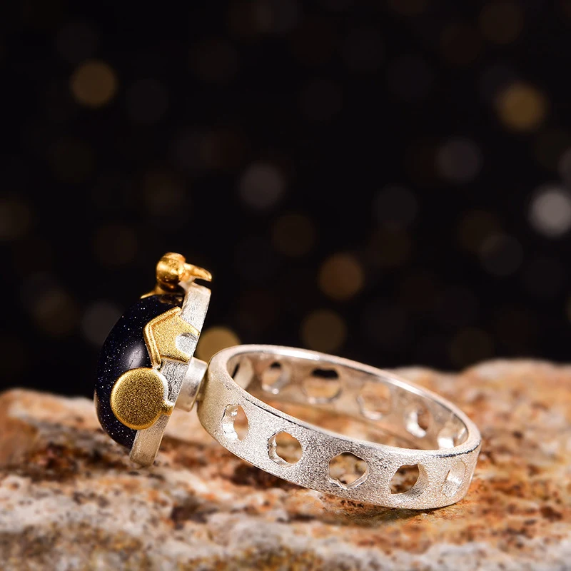 Bague en argent sterling S925 avec pierre de grès bleu. Un bijou élégant pour un style unique et sophistiqué, parfait pour toutes les occasions.