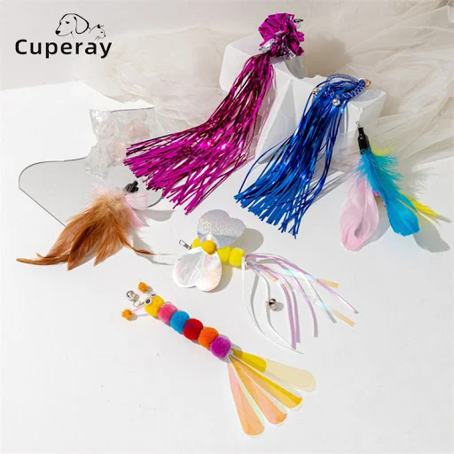 Cat Wand Toy Replacement Head Mouse Feather Caterpillar Shape Kitten Catching Teaser Wand DIY Cat Stick Funny Kitten Sup