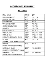 Prems Cakes And Bakes menu 1