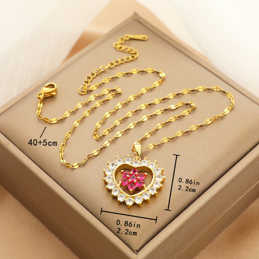 Title 6, Design Loving Heart Zircon Flower Titanium Stee...