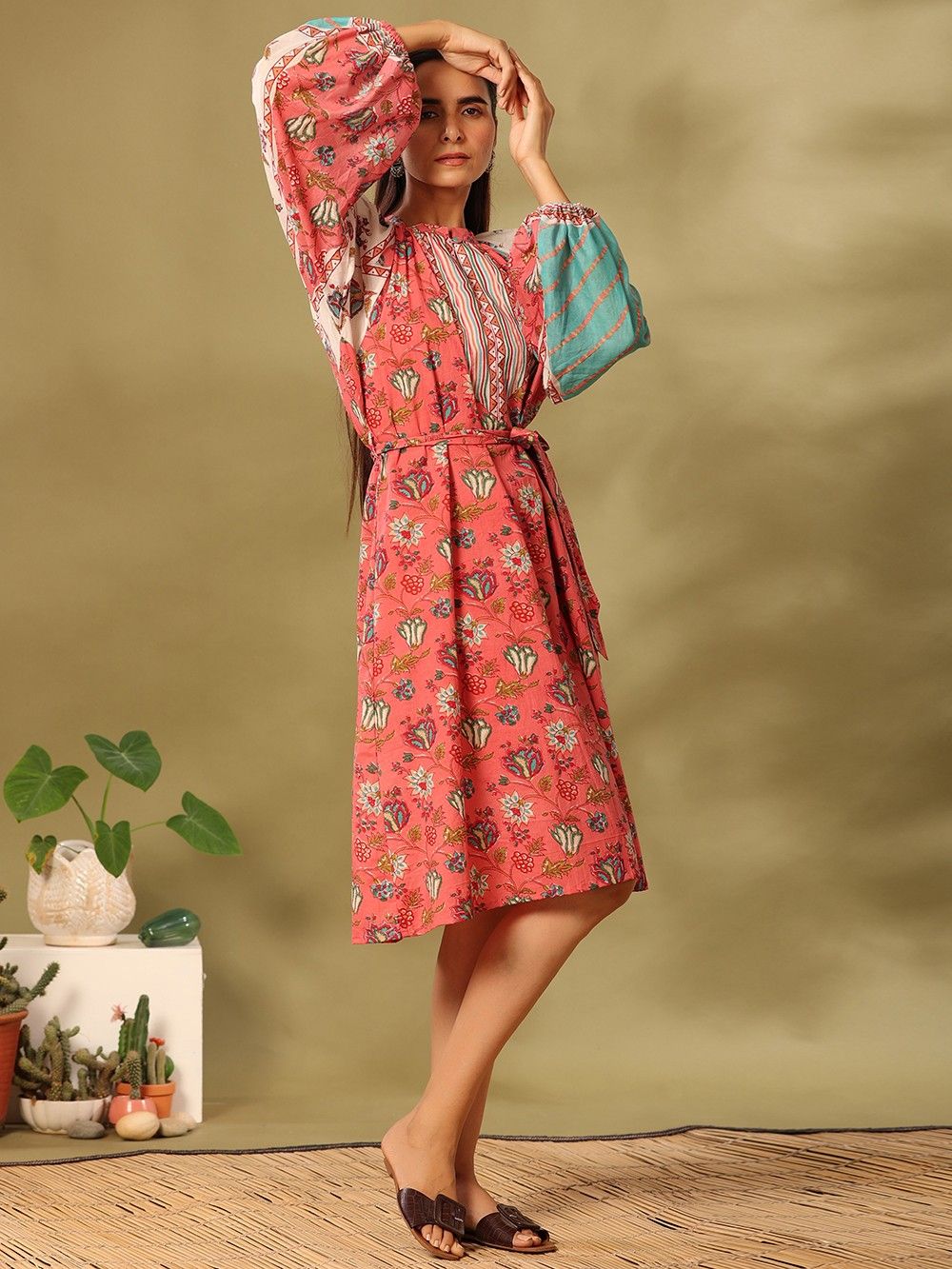 the loom - Multicolor Printed Cotton Mulmul A-Line Dress