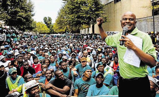 Association of Mineworkers and Construction Union (Amcu) president Joseph Mathunjwa addresses members. File photo.