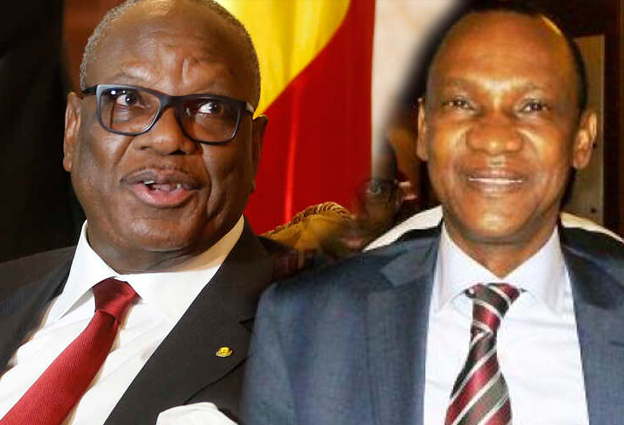 Mali President Ibrahim Boubacar Keita and Choguel Kokala Maiga, a leader of the M5-RFP opposition coalition.