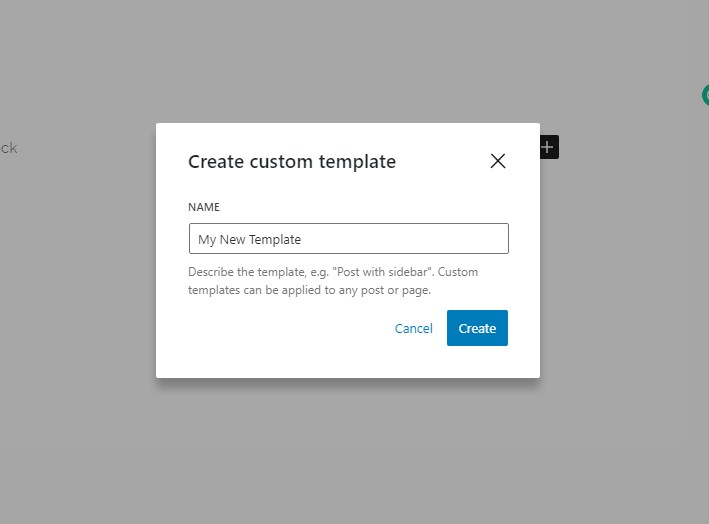 Screenshot showing how to create a custom template and add a custom name to it
