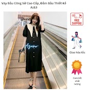 Váy Đầm Bầu Công Sở Cao Cấp Hàng Thiết Kế Azuno Az13 Dáng Dài Qua Gối Chất Liệu Chéo Hàn Cực Mát