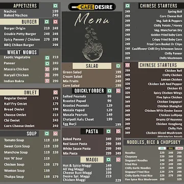 Cafe Desire menu 