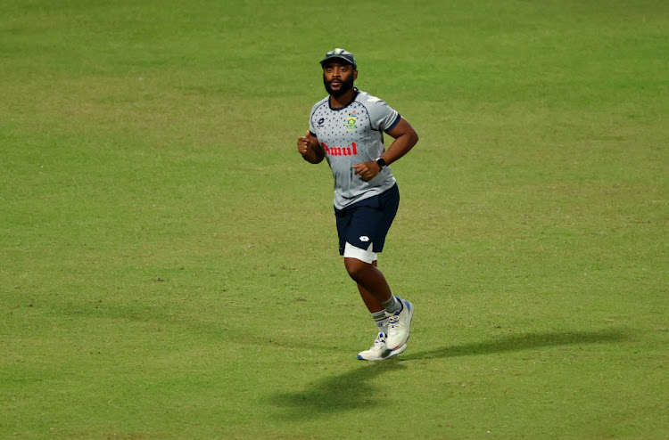 Proteas captain Temba Bavuma during their practice session at Eden Gardens in Kolkata, India on Tuesday ahead of Thursday's 2023 Cricket World Cup semifinal against Australia.