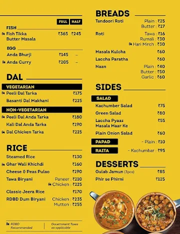 Rang De Basanti Dhaba menu 