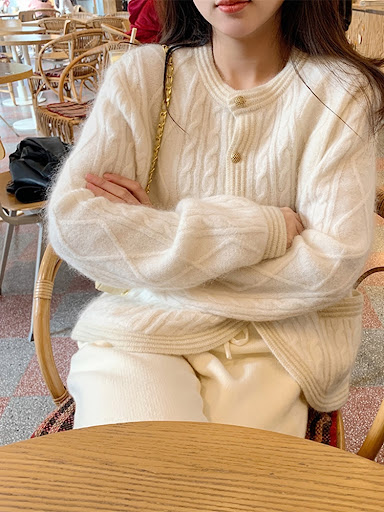 Title 3, Knitted Cardigan Mohair White Gentle Loose Lazy...