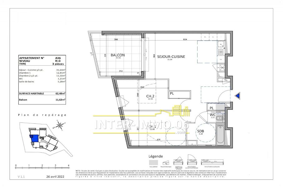 Vente appartement 3 pièces 63 m² à Nice (06000), 497 000 €