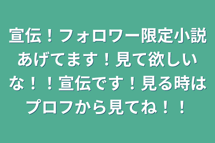 「宣伝！フォロワー限定小説あげてます！見て欲しいな！！宣伝です！見る時はプロフから見てね！！」のメインビジュアル