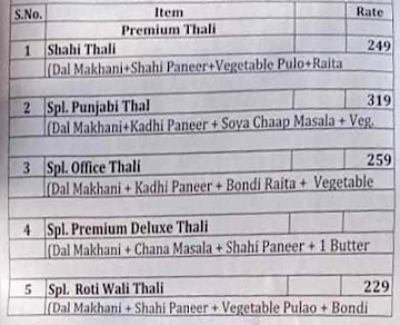 The Thali Company menu 