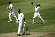 A file photo of Derbyshire's wicket keeper Jamie Pipe (R) celebrating taking the catch of Essex's Maurice Chambers in 2008.