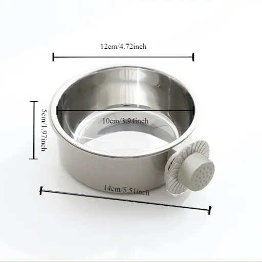 Anti-overturning Fixed Hanging Dog Bowl for Dog Cat Cage Stainless Steel Drinking Bowl 2-in -1 Adjustable Pet Bowl Food 