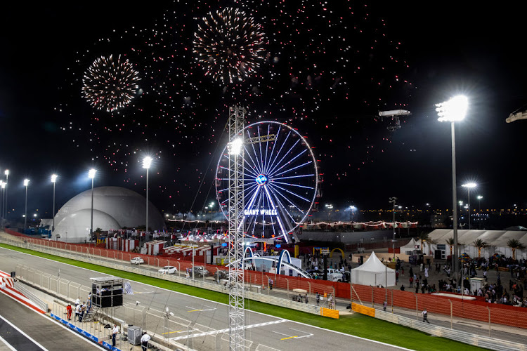 Fireworks go off over the circuit at the end of the F1 Grand Prix of Bahrain at Bahrain International Circuit on March 31, 2019 in Bahrain, Bahrain.