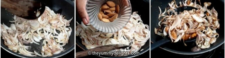 making the onion and almonds paste to add in Hyderabadi chicken gravy