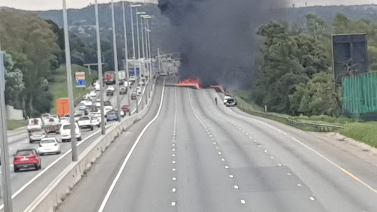 The scene where a tanker exploded on the N1 western bypass in Johannesburg on Friday morning.