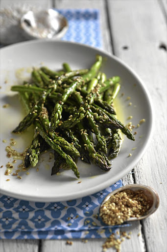 Scorched asparagus with toasted sesame seeds The charred flavour of this simple veggie dish adds asparagus to the top of your side dish list