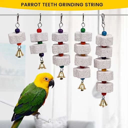 Bird Chewing Toy Parrot Beak Grinding Calcium Stone with Bells Bird Cage Accessories Cage Toys for Rat Hamster Chinchill