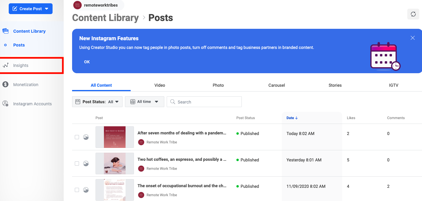 IG Post Insights Library