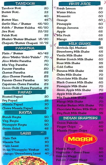 Govinda Deccan Veg menu 