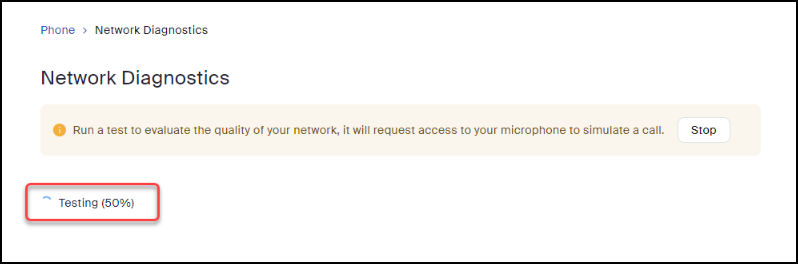 Network Diagnostics in progress screen