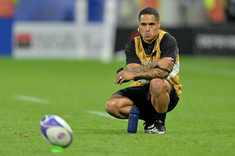 Aaron Smith of New Zealand looks on as Richie Mo'unga (not pictured) prepares to attempt a conversion in the Rugby World Cup against Uruguay at Parc Olympique in Lyon on October 5.