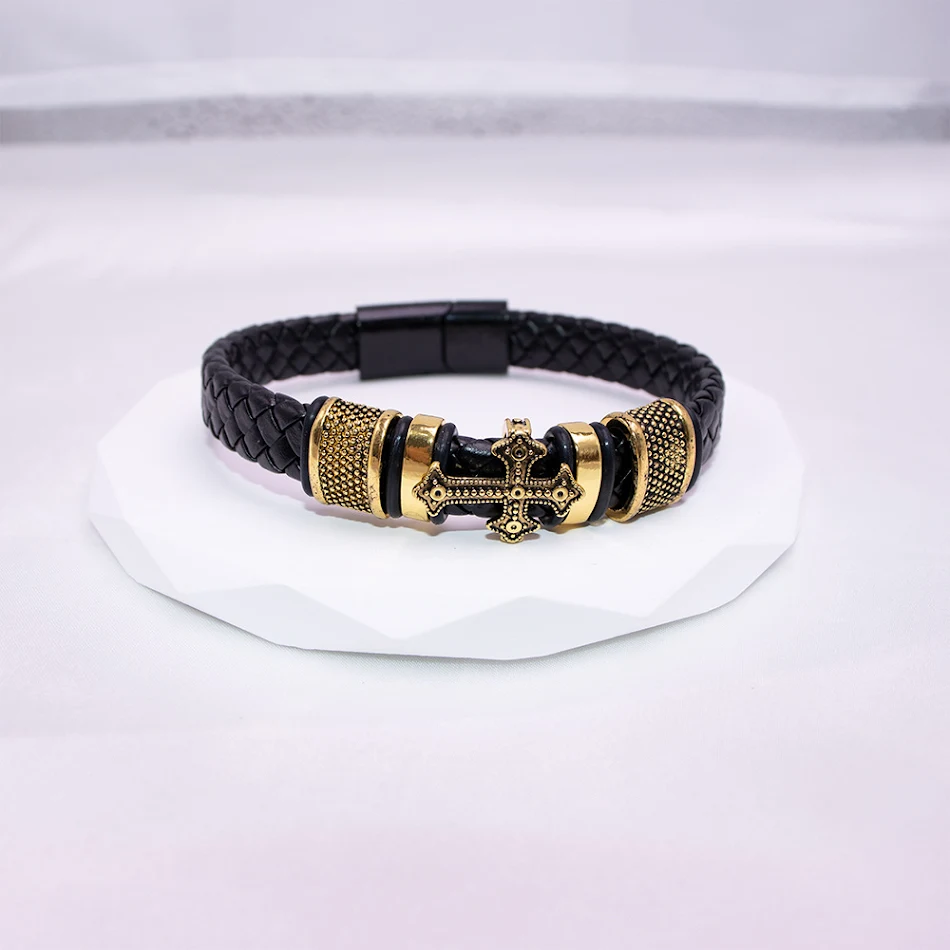 Pulseira Tecida Cruz Masculina Punk Acessório Resistente Design Único Bracelete Ideal Para o Dia a Dia Joia Masculina Estilosa