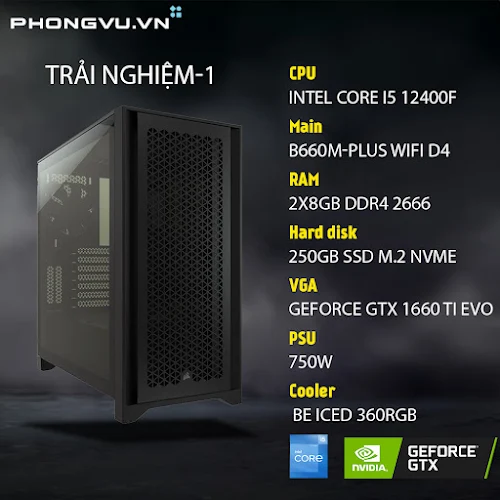 Máy tính để bàn/PC Phong Vũ Trải nghiệm-1 (Intel Core i5-12400F/2x8GB/250GB SSD/Nvidia GeForce GTX 1660Ti)